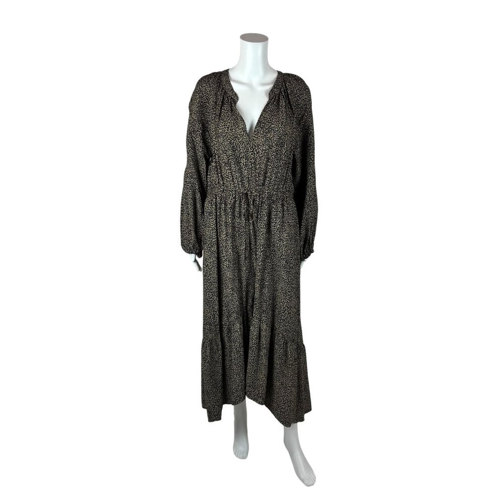 A New Day Leopard Dress Womens Large Balloon Long Sleeve Tiered Print Midi